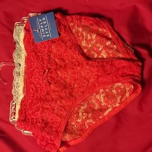 3 Pack Simply Styled Large Midi Lace Panties Red Beige Gray New